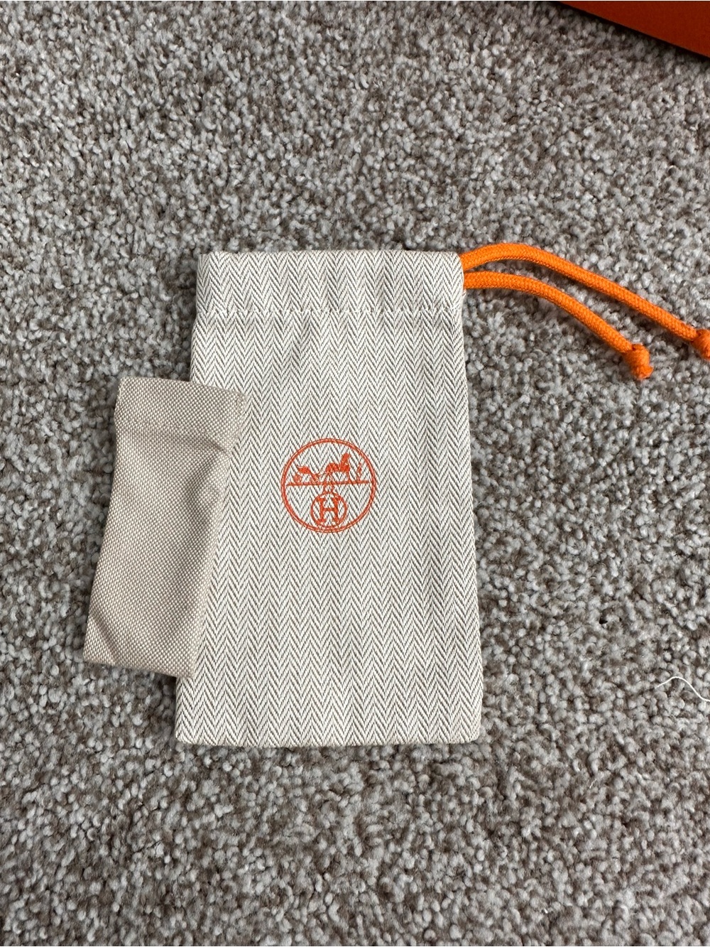 Drawstring Kids Accessory Pouch in Beige with Orange Accent